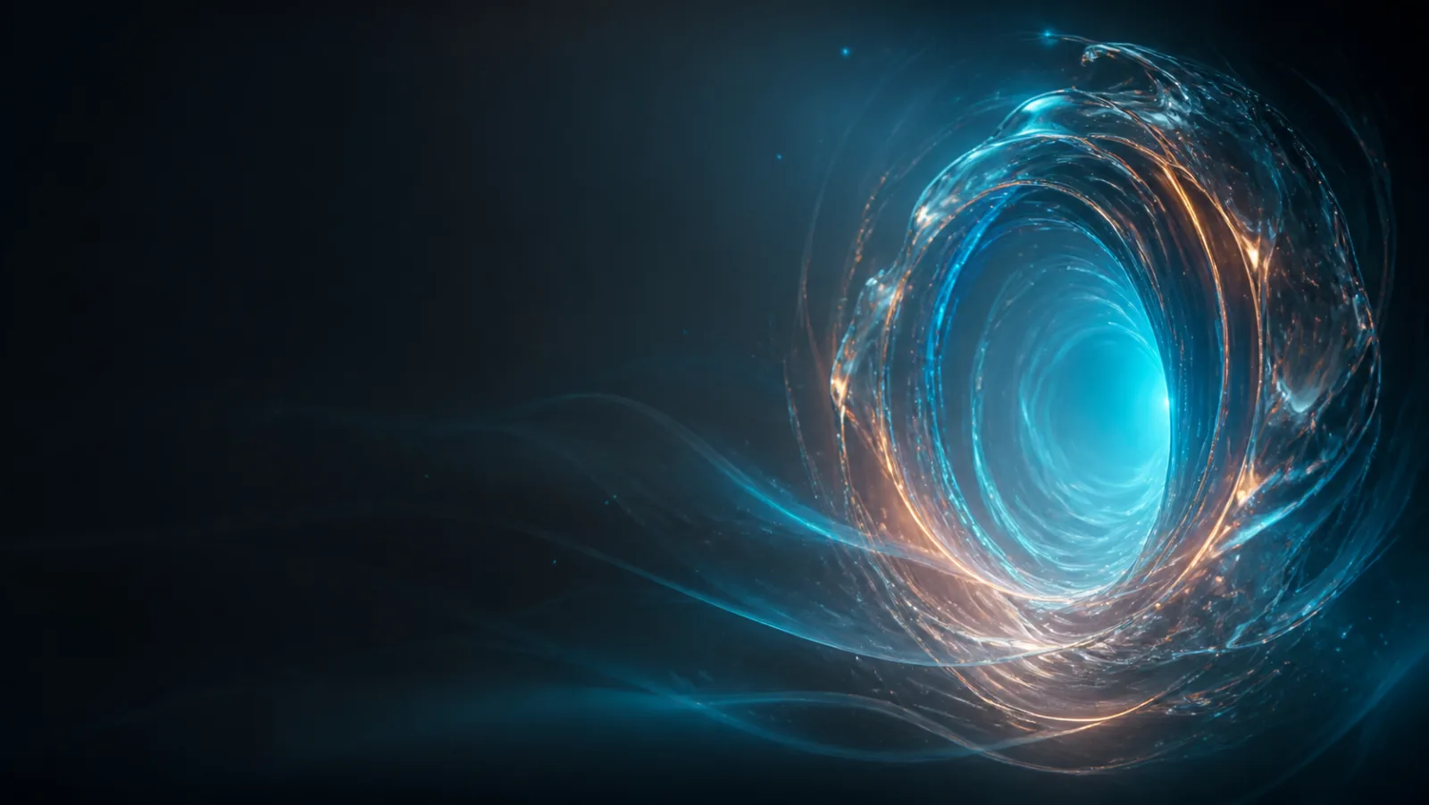 Offenes Portal aus cyanfarbenem Glas und warmen Lichtspuren