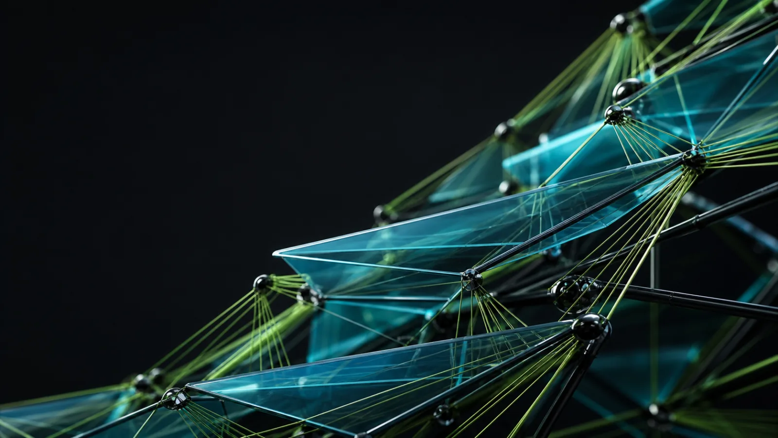 Vernetztes System aus transparenten Flächen und leuchtenden Fäden