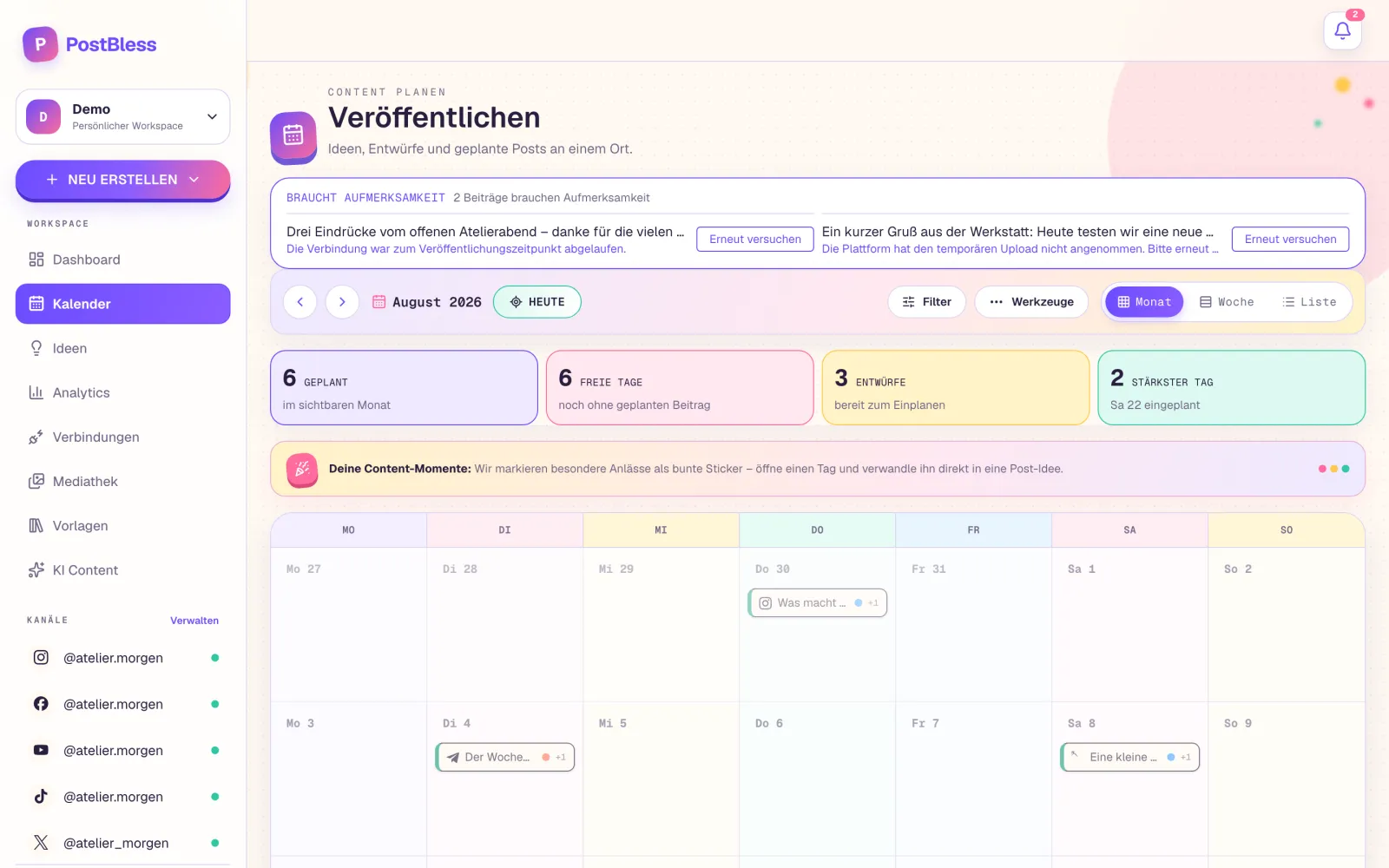 PostBless Redaktionskalender