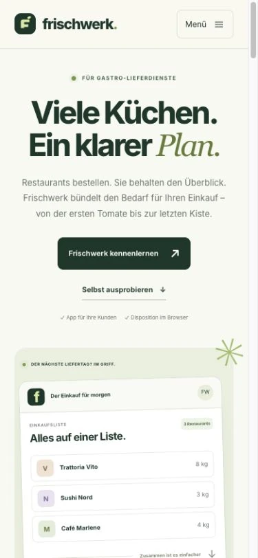 Frischwerk: Einstieg der Landingpage – mobile Ansicht