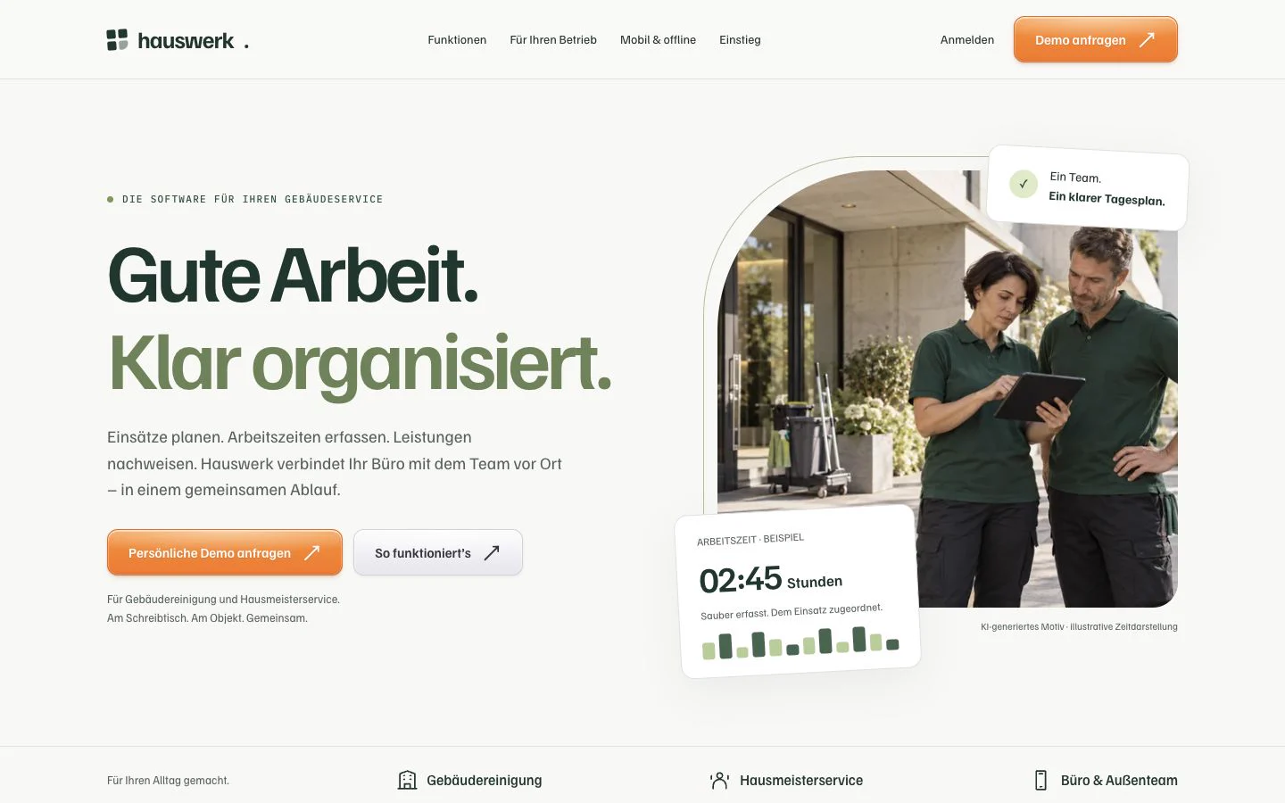 Hauswerk: Einstieg der Landingpage