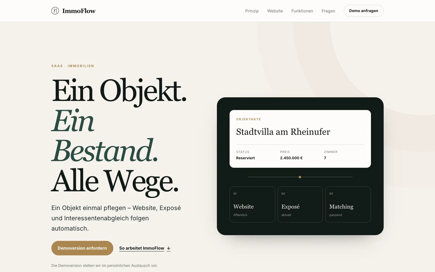 ImmoFlow: Einstieg der Landingpage