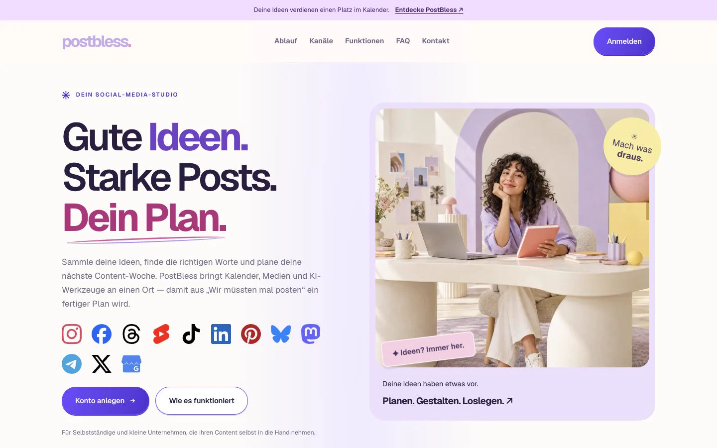 PostBless: Einstieg der Landingpage