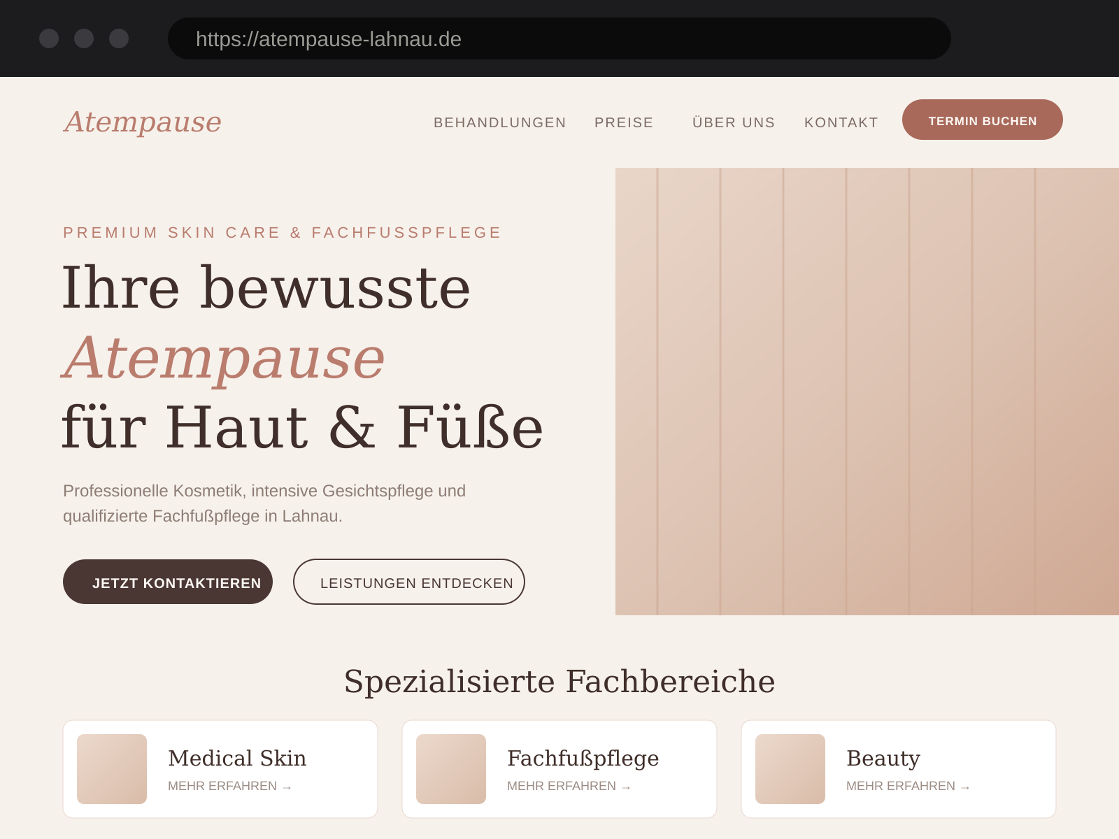 Website von Atempause – Kosmetik & Fachfußpflege