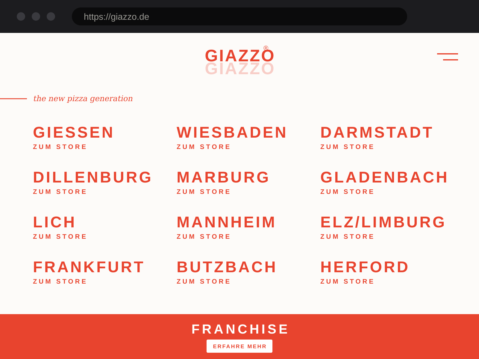 Website von Giazzo – Gastronomie & Franchise