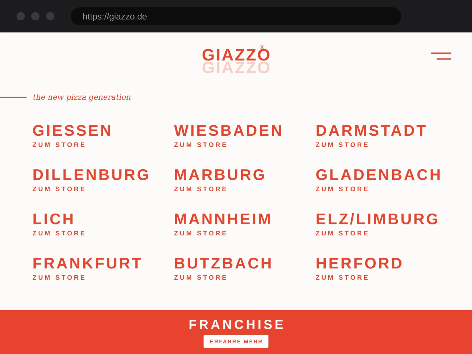 Website von Giazzo – Gastronomie & Franchise